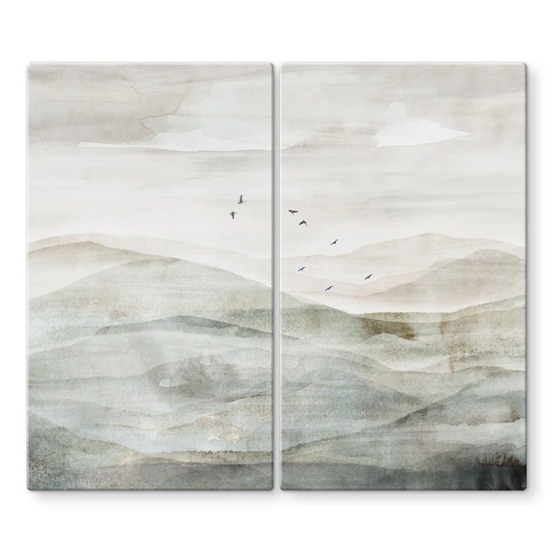 Herdabdeckplatte Neblige Berglandschaft Aquarell - Ms Tiff 