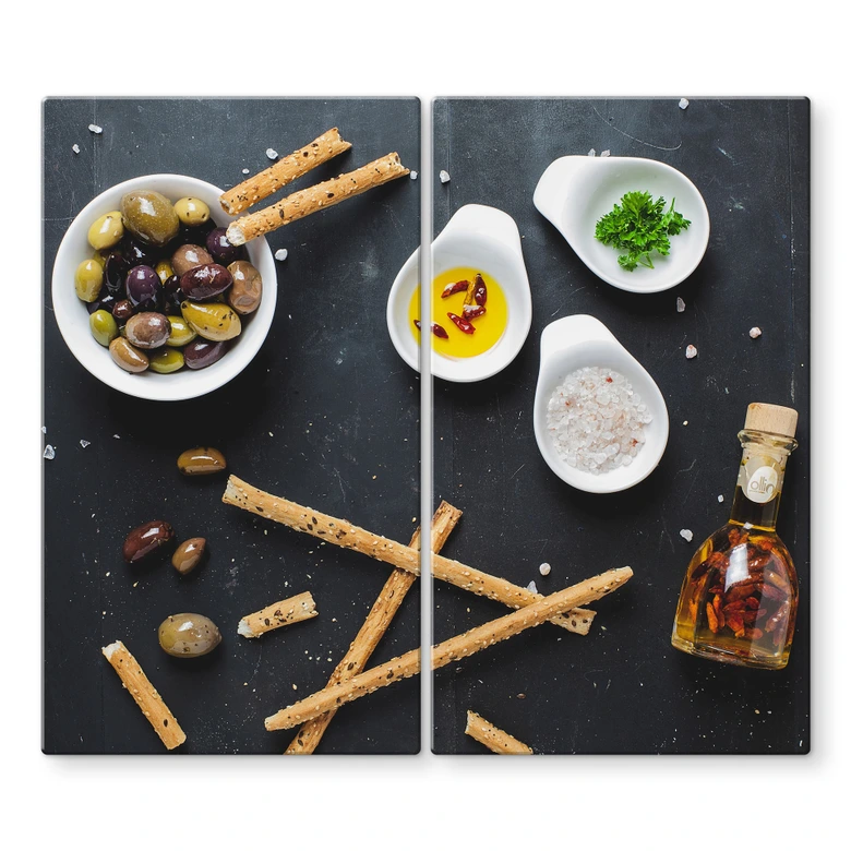 Herdabdeckplatte - Olives and Grissini 