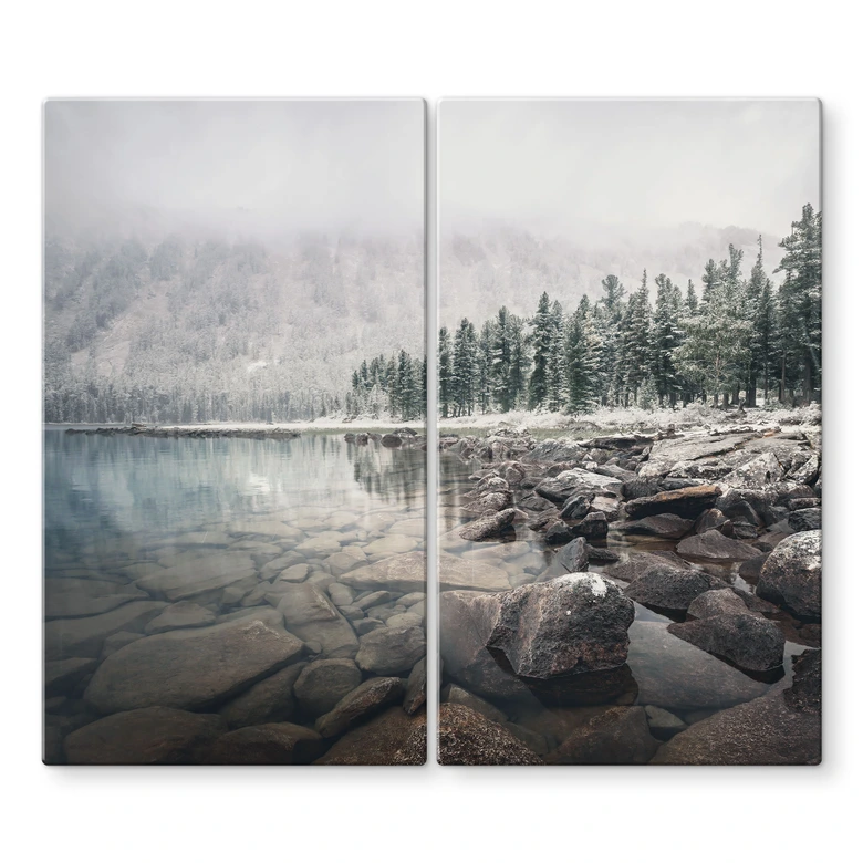 Herdabdeckplatte mit Natur-Motiv - Winterwald am See - Rostovskiy 