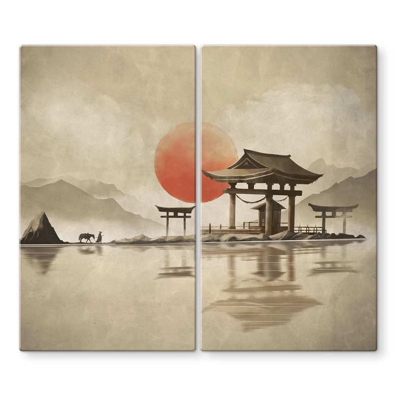 Herdabdeckplatte Japanischer Tempel im Sonnenaufgang - Roze 