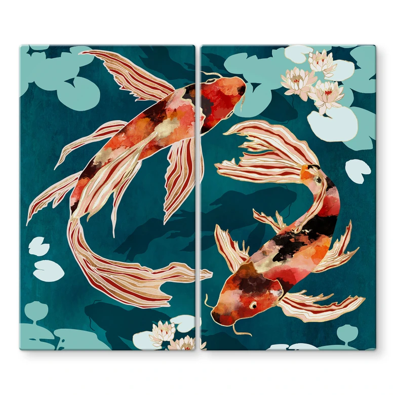 Herdabdeckplatte - Zwei Kois im Teich - SpaceFrog Designs 