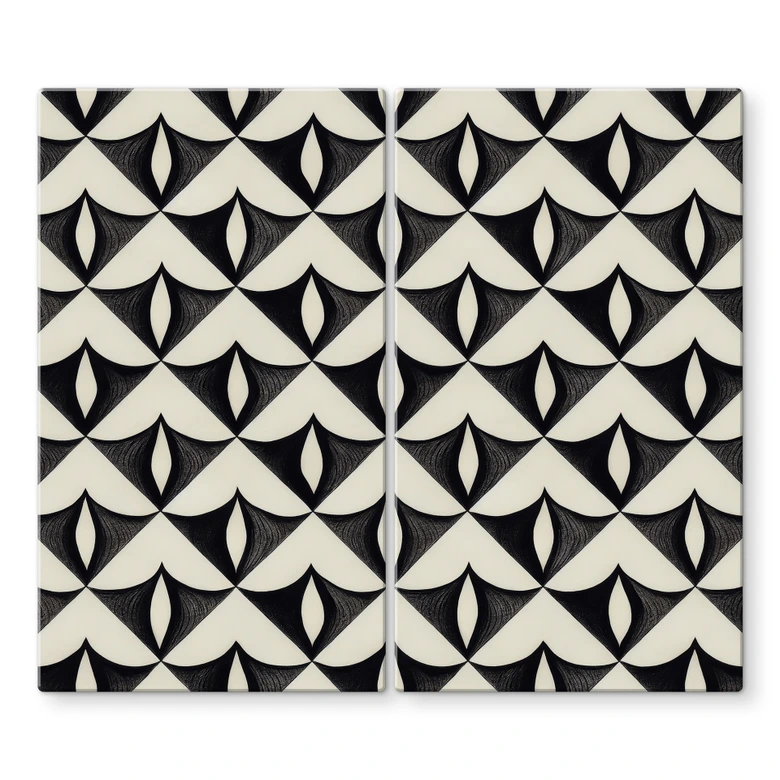 Herdabdeckplatte Geometrische Ornamente in Schwarz-beige - Treechild 