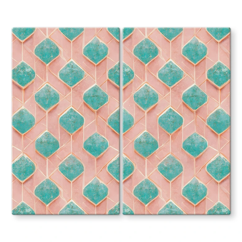 Afdekplaat fornuis ruitpatroon in turquoise en roze - Treechild 