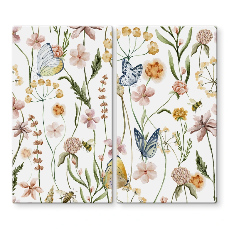 Herdabdeckplatte Frühlingswiese mit Schmetterlingen - UN Designs 