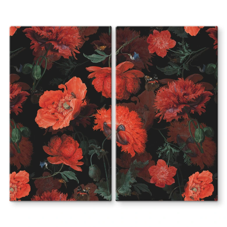 Herdabdeckplatte UN Designs - Rote Blüten 