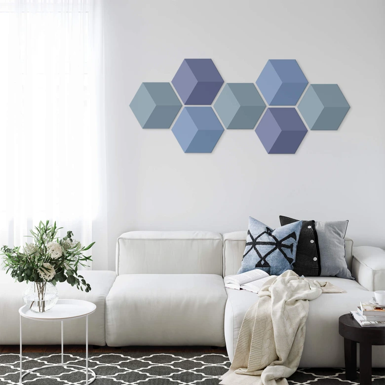 3D Hexagon Alu-Dibond - Blå 
