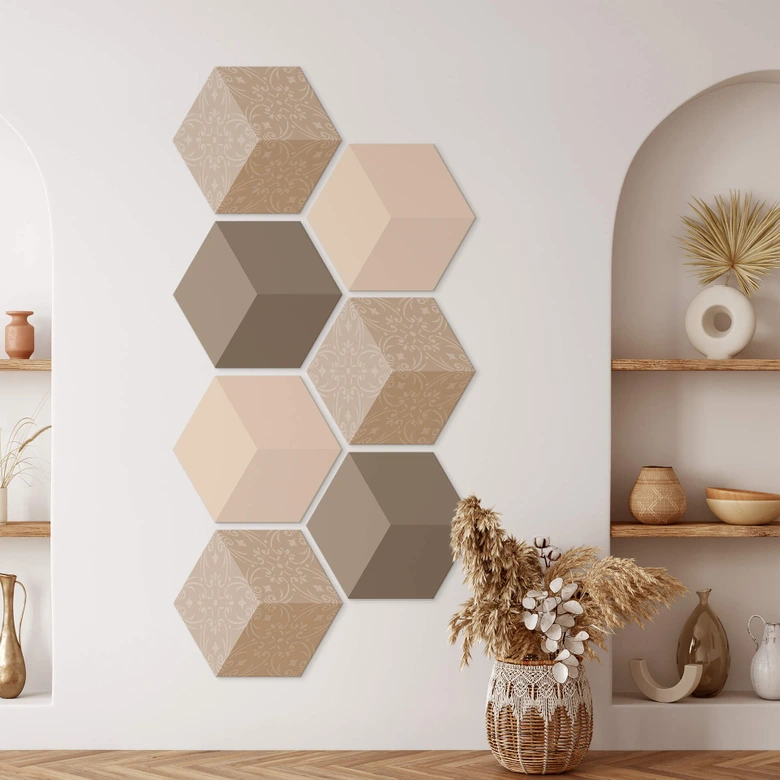 3D Hexagon Dibond - Bruin met Patroon 