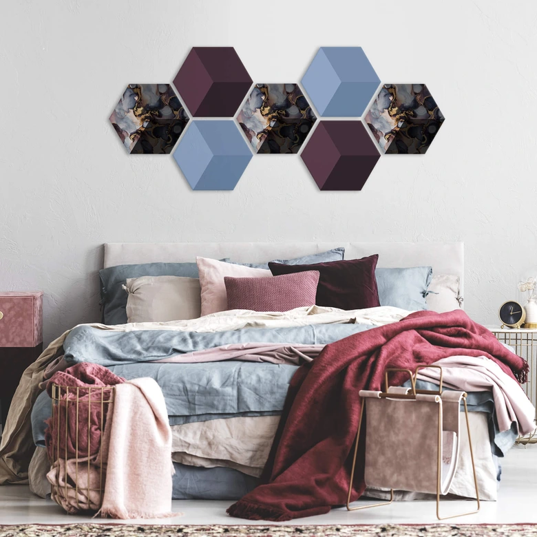 Hexagone à effet 3D - alu-Dibond Fredriksson - rose et doré 