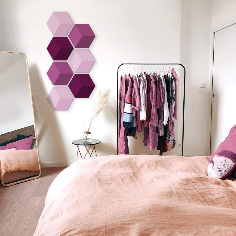 Hexagone à effet 3D - alu-Dibond magenta clair 