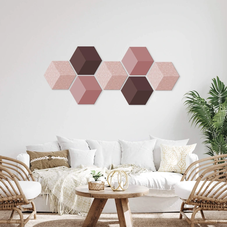 3D Hexagon - Alu-Dibond Rot Muster 