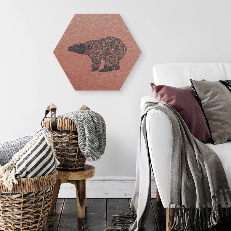 Hexagon - Alu-Dibond-Kupfereffekt Polarbär Blau 
