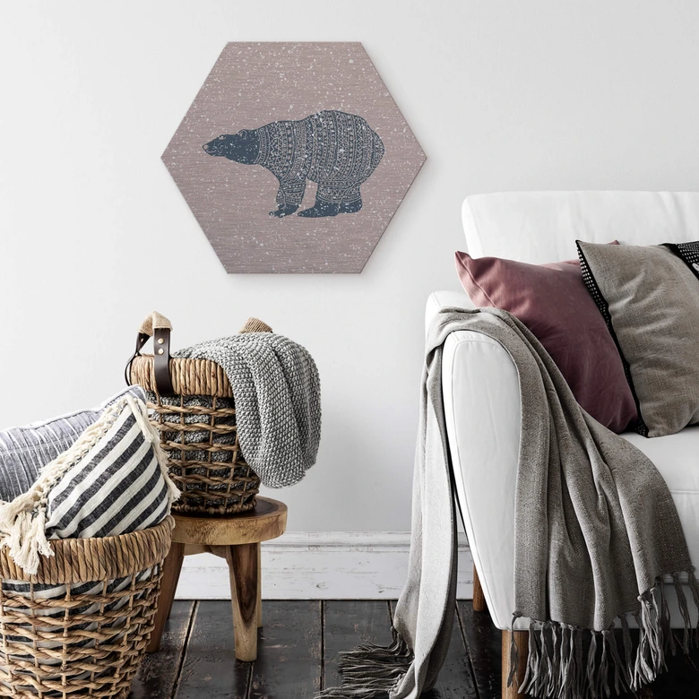 Hexagon - Alu-Dibond-Silbereffekt Polarbär Blau 