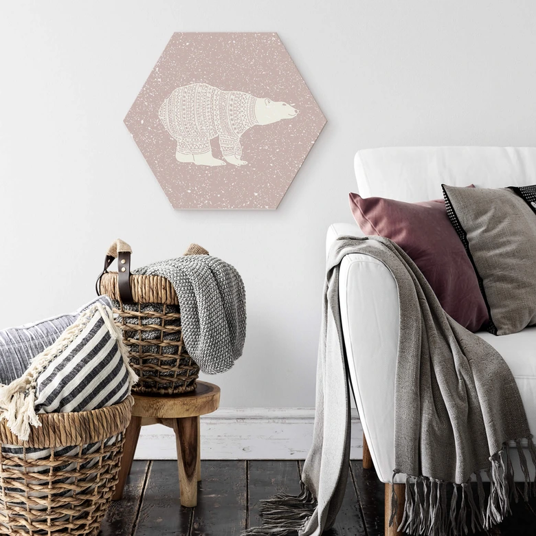 Hexagon - Alu-Dibond Polarbär Weiß 