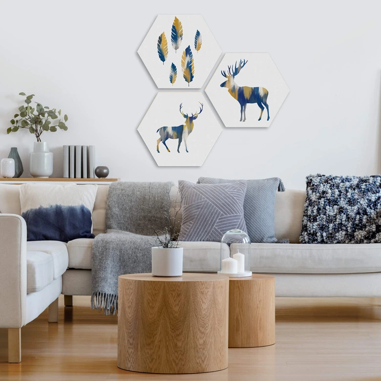Hexagon - Alu-Dibond Orara Studio - Deer Blue and Yellow 