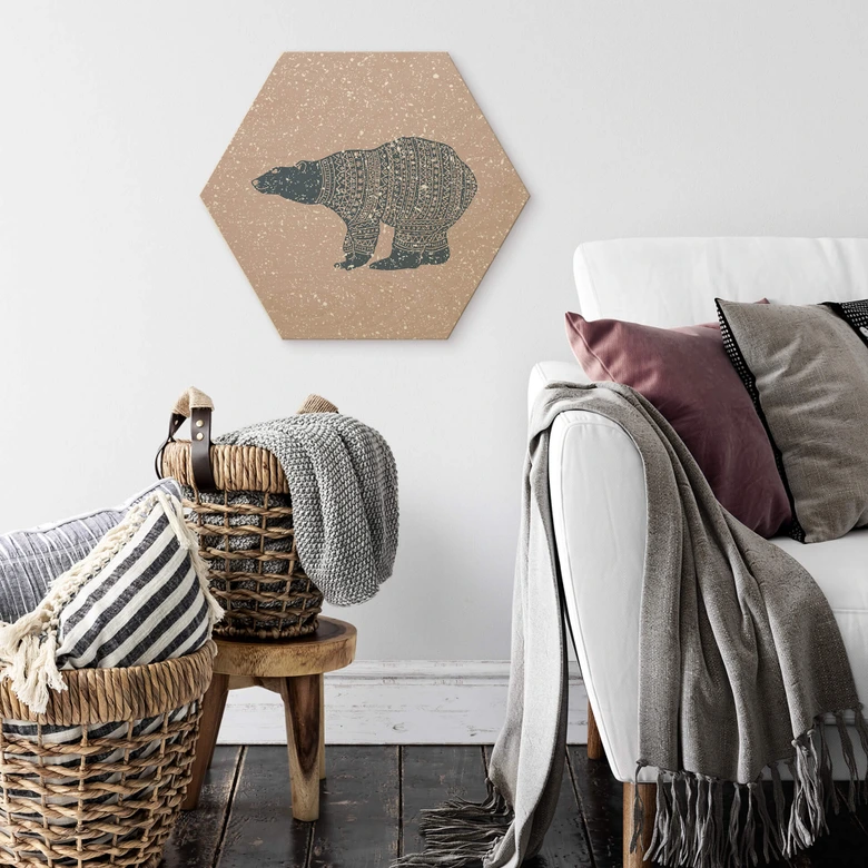 Hexagon - Holz Birke-Furnier Polarbär Blau 