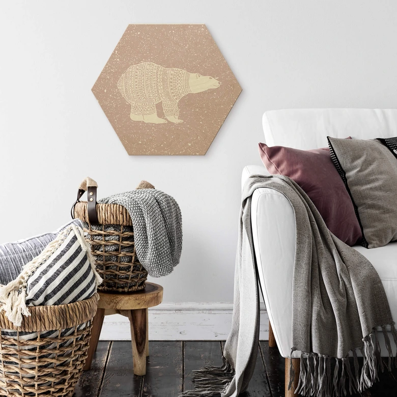 Hexagon - Holz Birke-Furnier Polarbär Weiß 