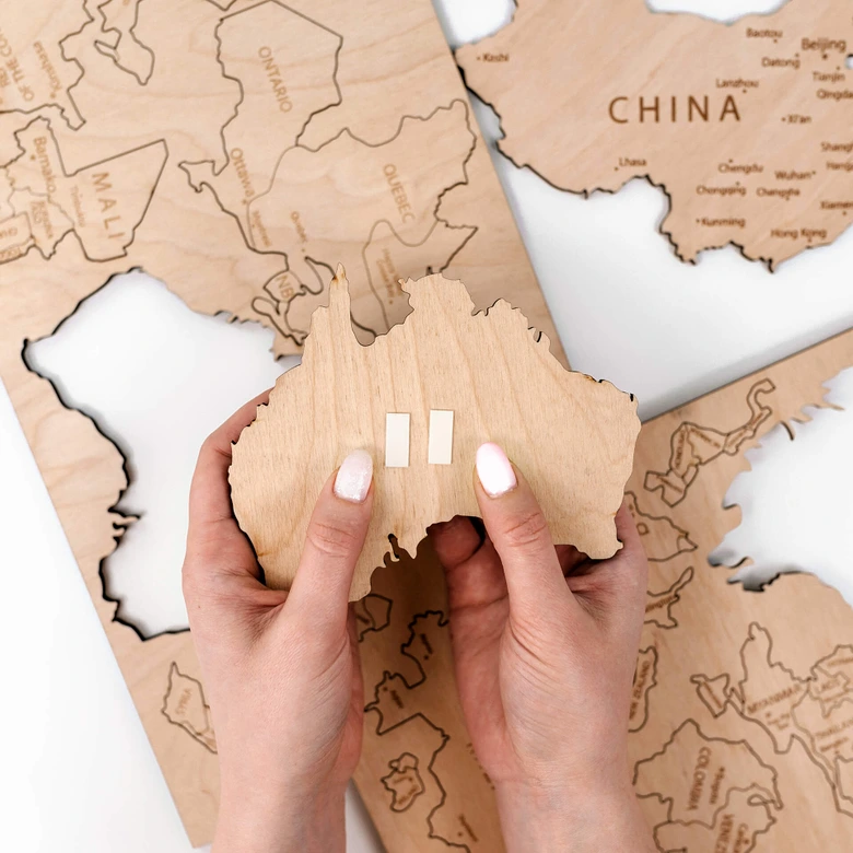 3D Holz-Puzzle Weltkarte mit Ländernamen 