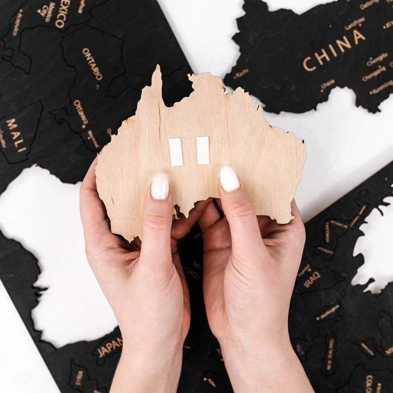 3D Holz-Puzzle Weltkarte mit Ländernamen, schwarz 