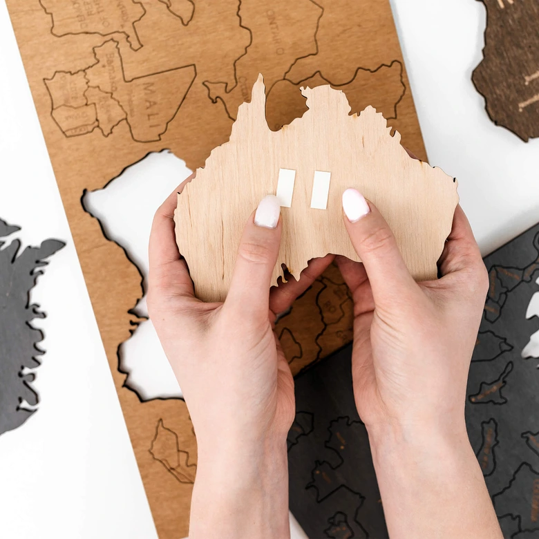3D Holz-Puzzle Weltkarte mit Ländernamen, Scandi-Style 