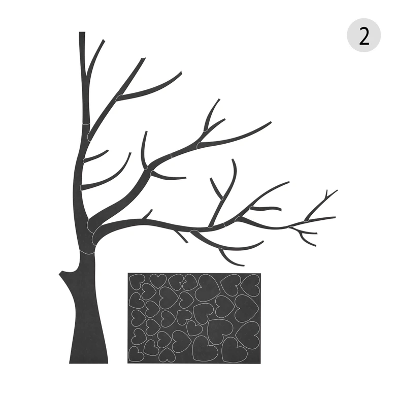 Panel mural de madera XXL árbol con corazones - MDF 