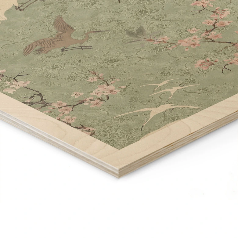 Obraz drewniany Żurawie w kolorze zielonego kwiatu wiśni - Bloomery Decor 