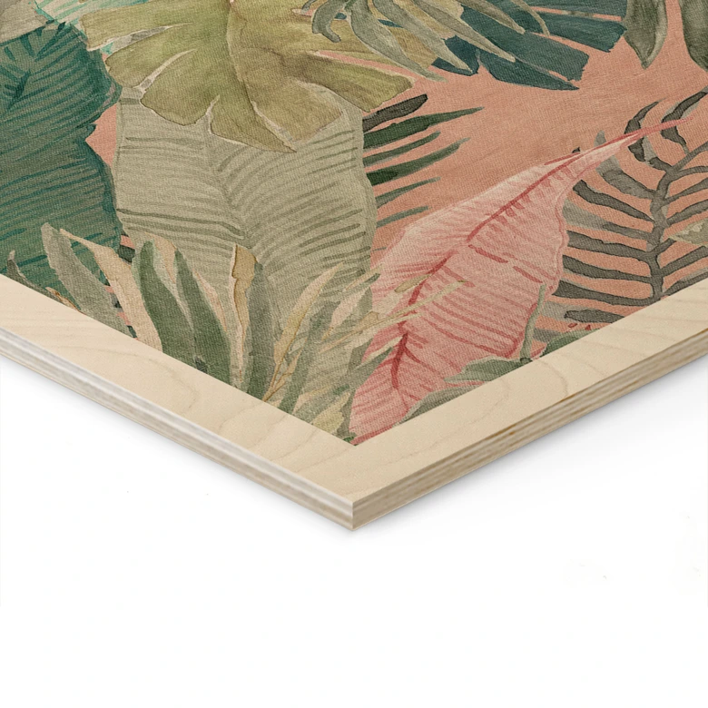 Holzbild Tropenblätter im Dschungel Rosa - Bloomery Decor 