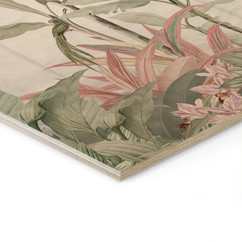 Holzbild Tropische Idylle mit Kolibri Blau - Bloomery Decor 