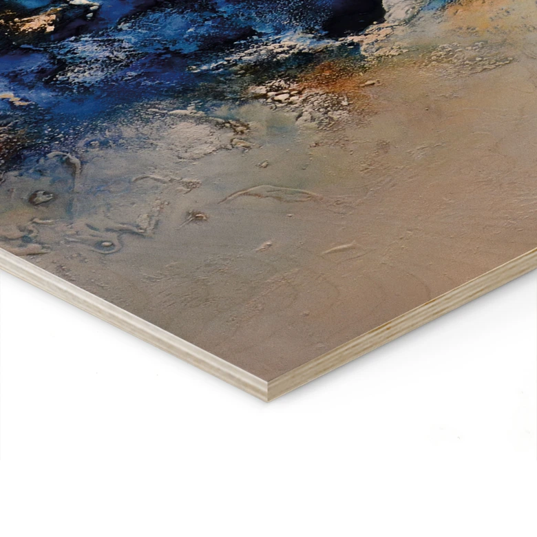 Holzbild Blau-goldene Interaktion - Fedrau 