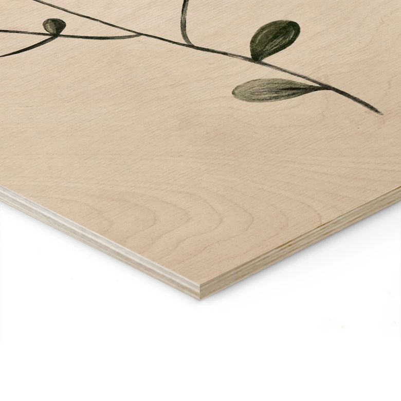 Holzbild Zarte Pflanze mit gelben Blüten - Goed Blauw 