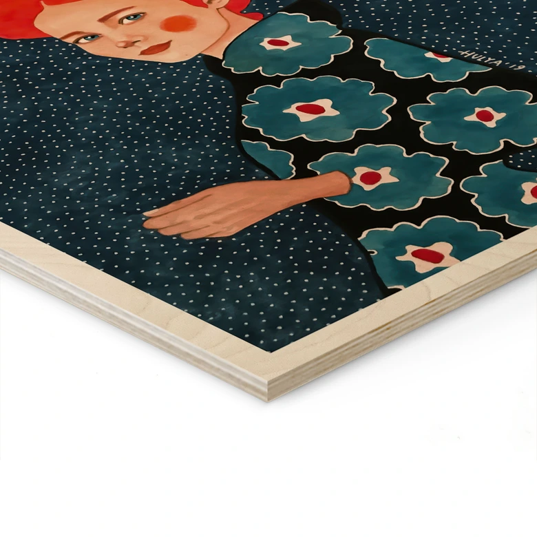 Holzbild Frau im Blumenkleid mit Schmetterling - Hülya 