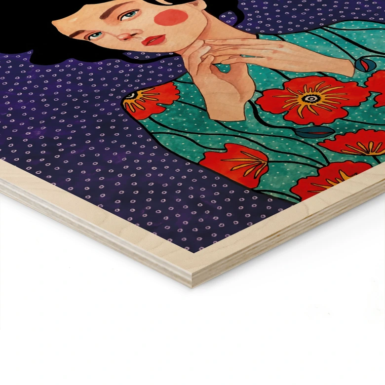 Holzbild Frau im Mohnblumenkleid - Hülya 