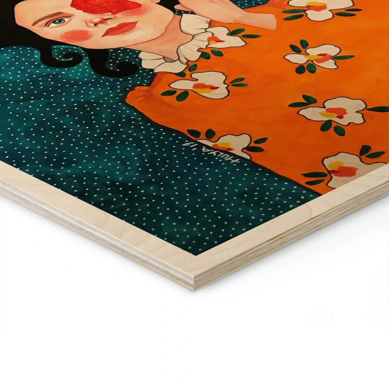 Obraz drewniany Tajemnicza kobieta z różą - Hülya 