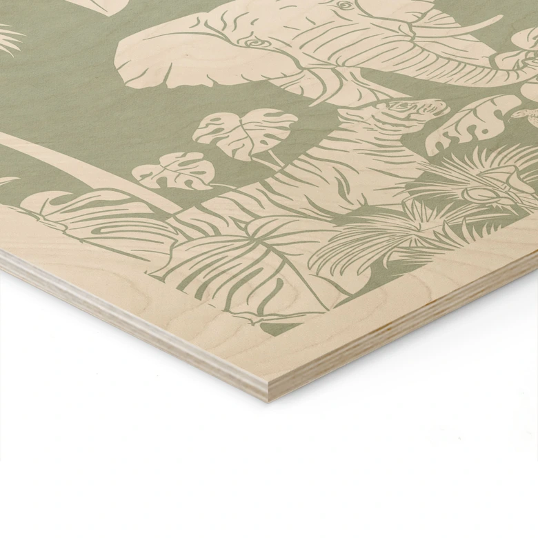 Cuadro de madera de animales de la selva en verde tropical - Kikki Belle 