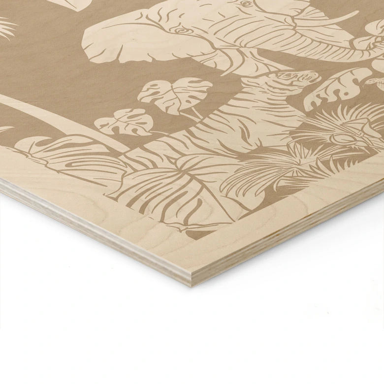 Träposter Djungeldrömmar - Afrikanska vilda djur i brunt - Kikki Belle 