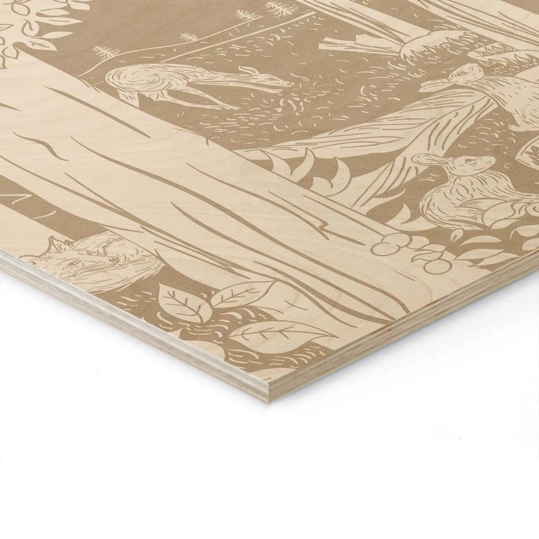 Holzbild Herbstlicher Wald mit Hirschen und Füchsen - Braun - Kikki Belle 