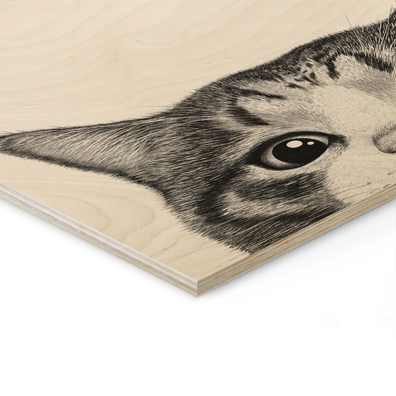 Holzbild Neugierige Katze - Korenkova 
