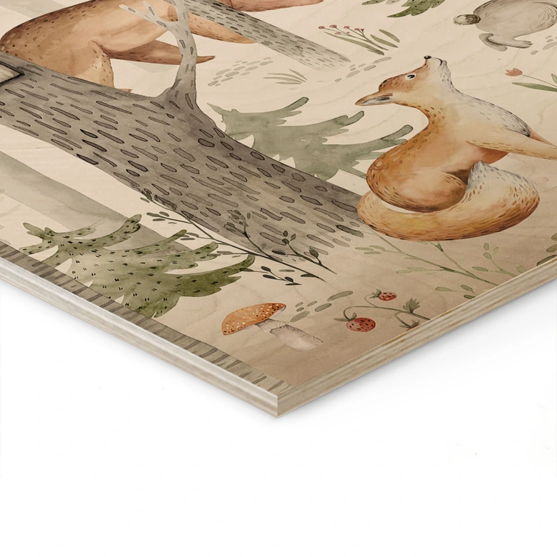 Holzbild Abenteuer mit Waldtieren | Waldmotiv fürs Kinderzimmer - Kvilis 