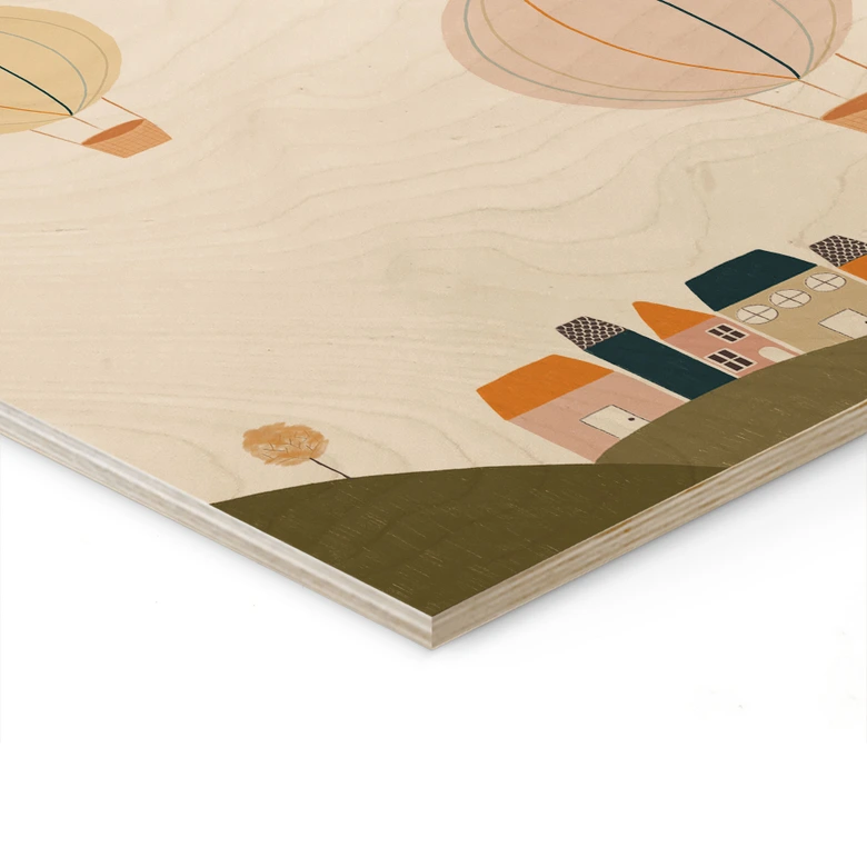 Cuadro de madera Globos aerostáticos de colores en el cielo - Lisboa 