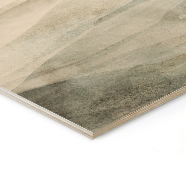 Holzbild Neblige Berglandschaft Aquarell - Ms Tiff 