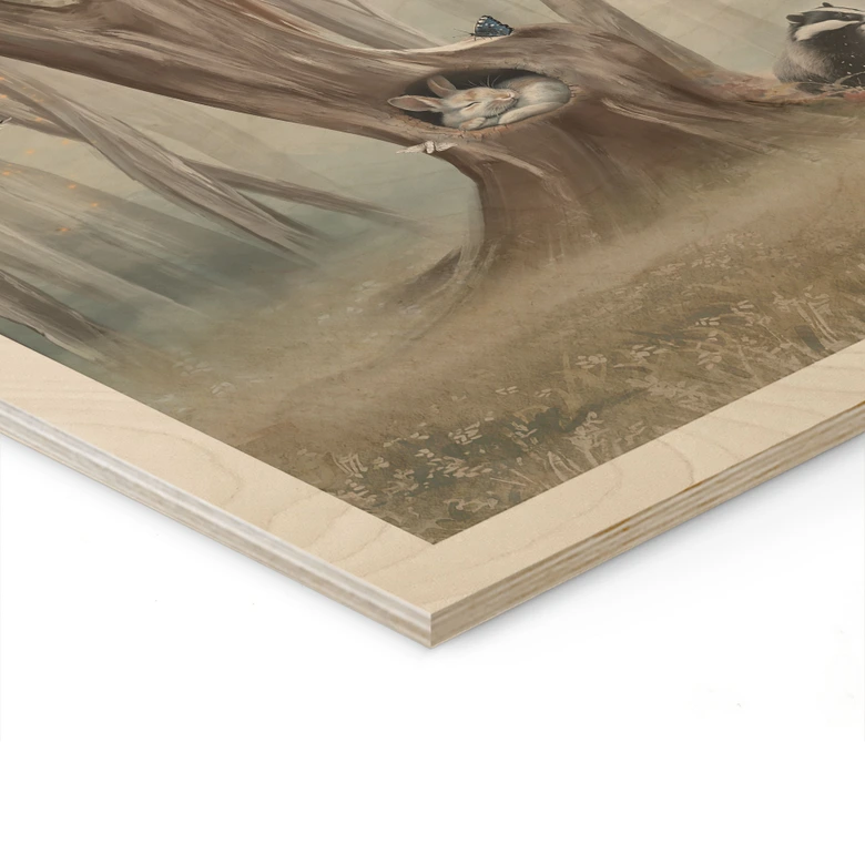 Holzbild Süße Waldtiere zwischen Bäumen - Ms Tiff 