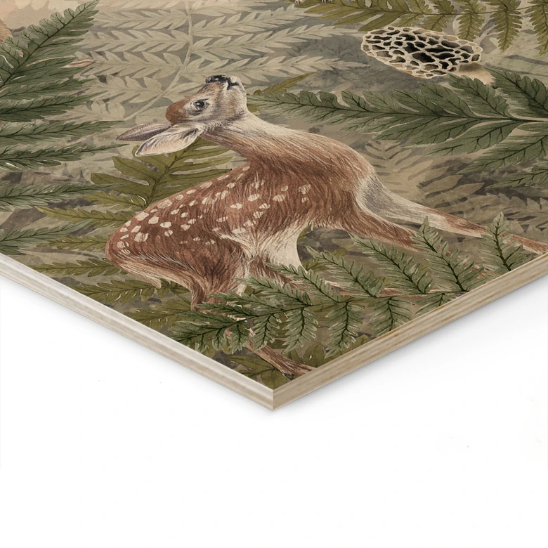 Holzbild Waldtiere zwischen Farn und Blättern - Ms Tiff 