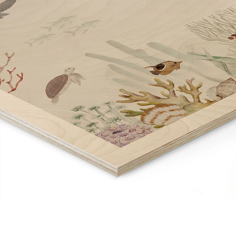 Holzbild Wale und ihre Freunde in der Unterwasserwelt - Kinderzimmer - Oliver Robins 