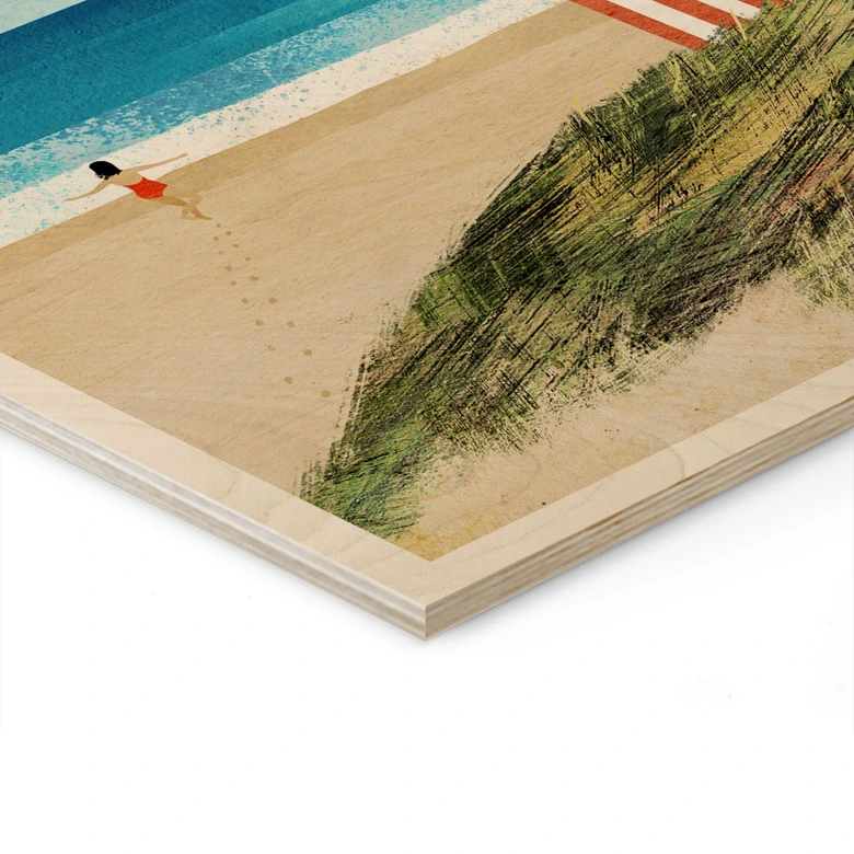 Tableau sur bois Vacances à la mer avec vue sur les dunes - Rivers 