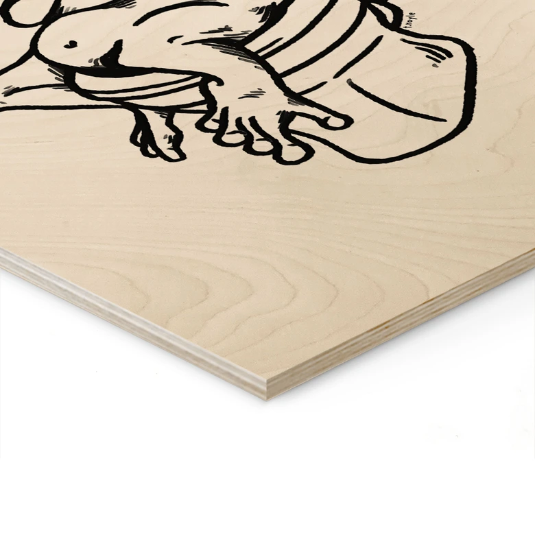 Holzbild Warten auf der Toilette - Humorvolle Frosch-Illustration - Royle 