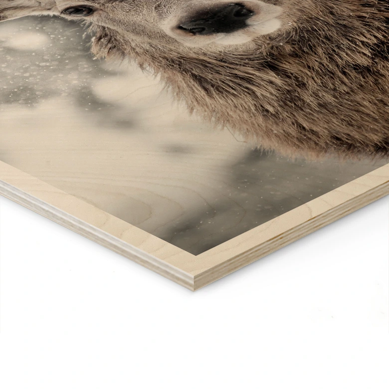 Houten Wanddecoratie hert in een sneeuwjacht - Strigel 