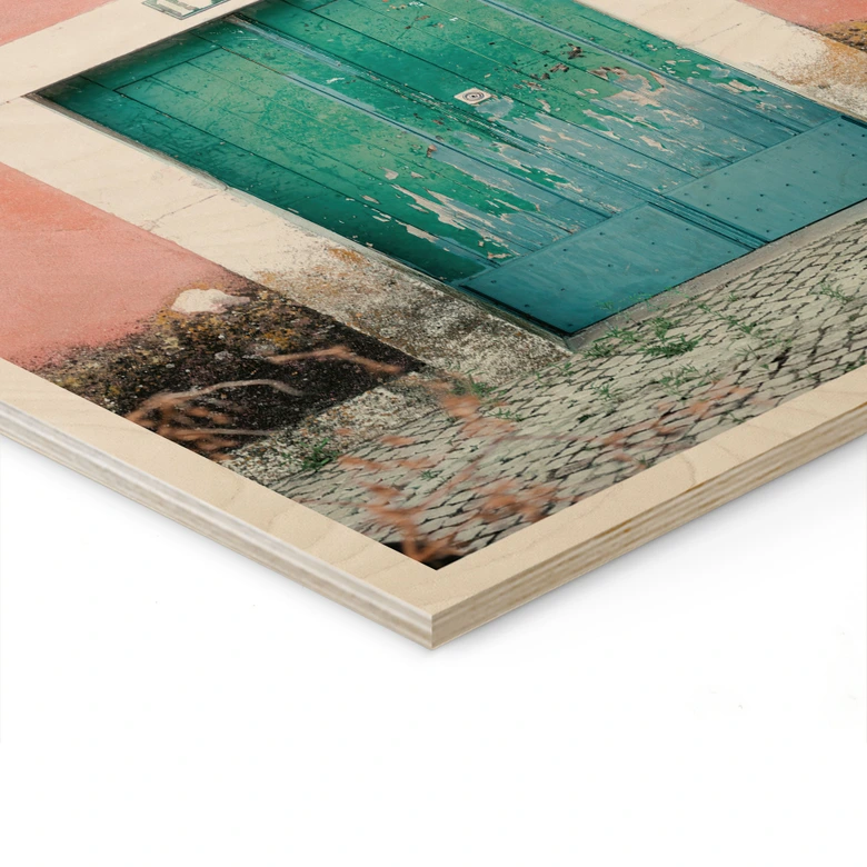 Holzbild Mediterrane Hausfassade in Lissabon - Zwart 