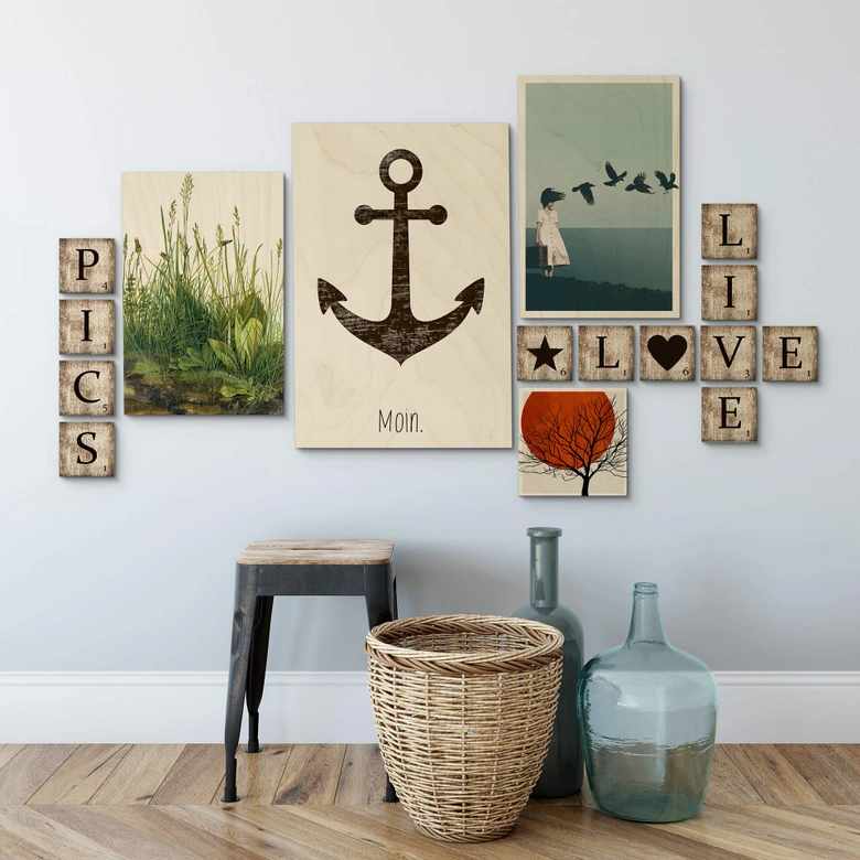 Holzbild Moin mit Anker - Shabby 