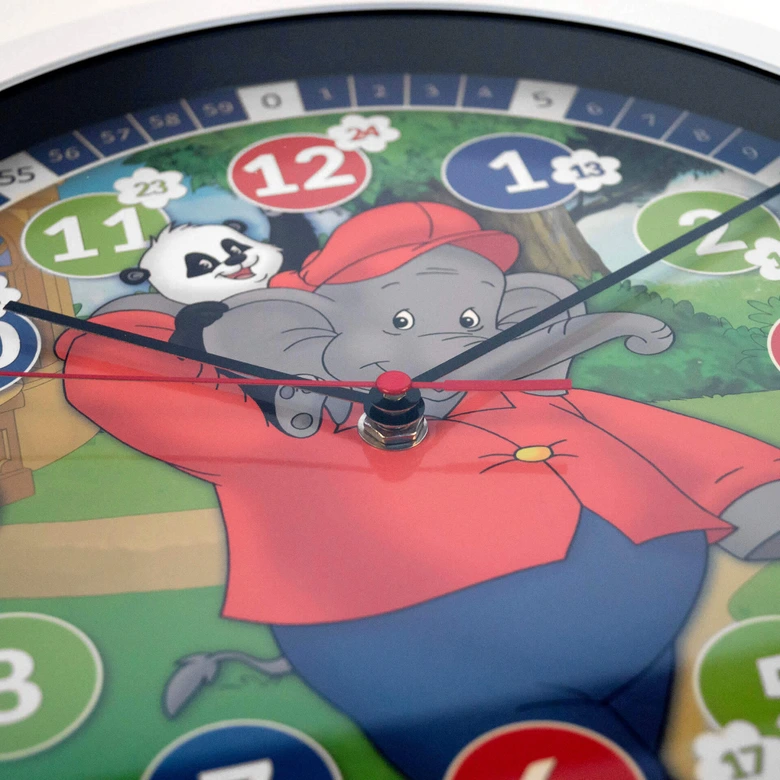 Kinder Wanduhr Benjamin Blümchen mit Panda - Rund Ø30 cm 