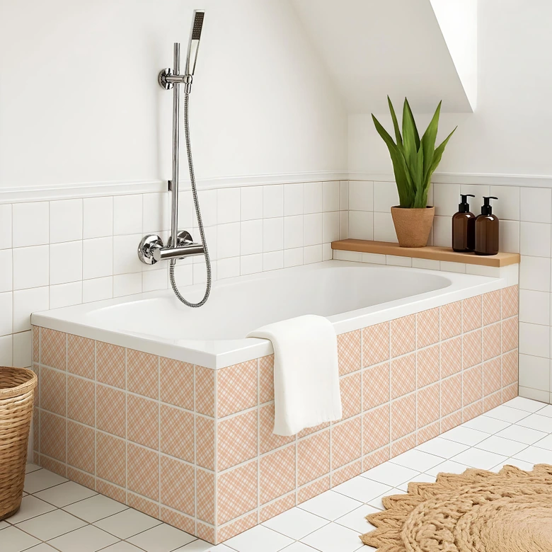 Tile stickers checkered pattern in peach-white - set of 12 