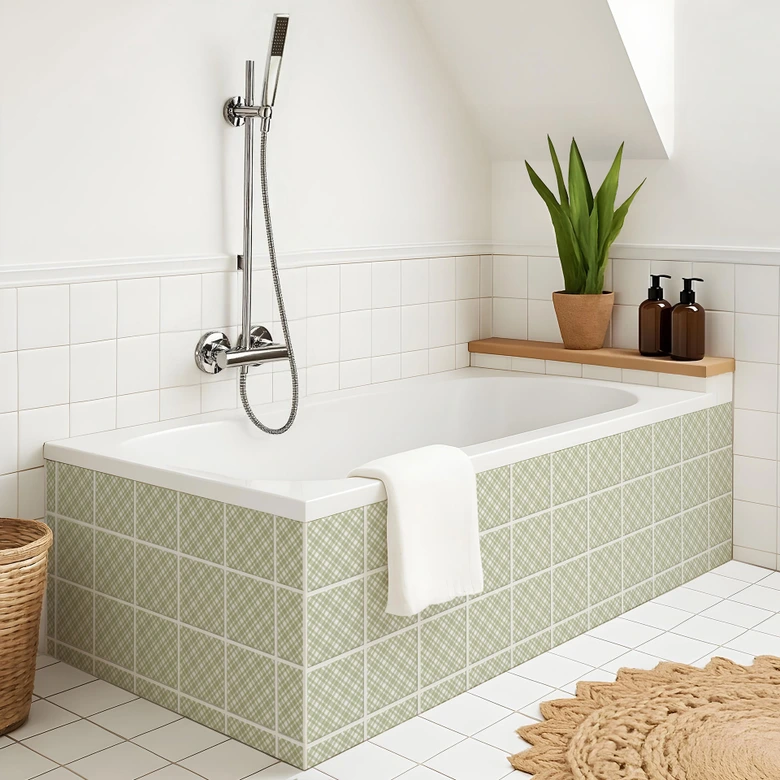 Tile stickers checkered pattern in pistachio white - set of 12 